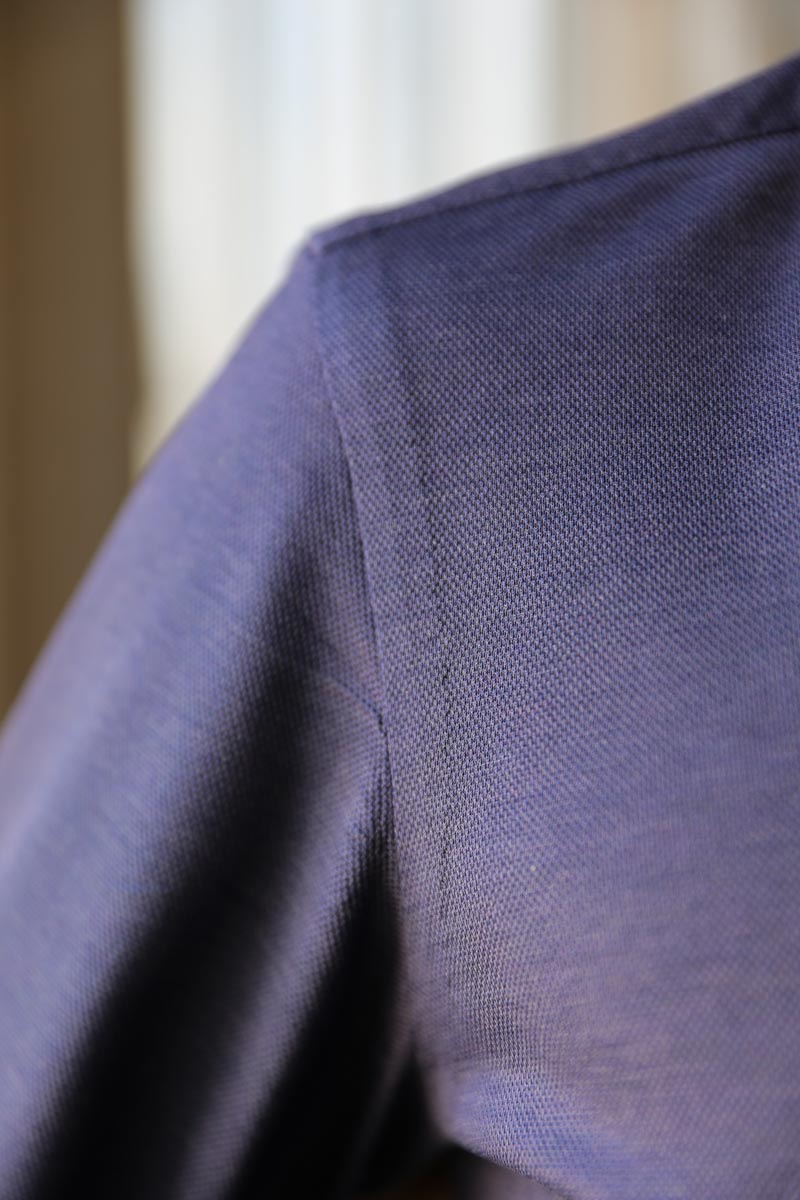 hand-stitched armhole long sleeve polo shirt blue the fleece milano