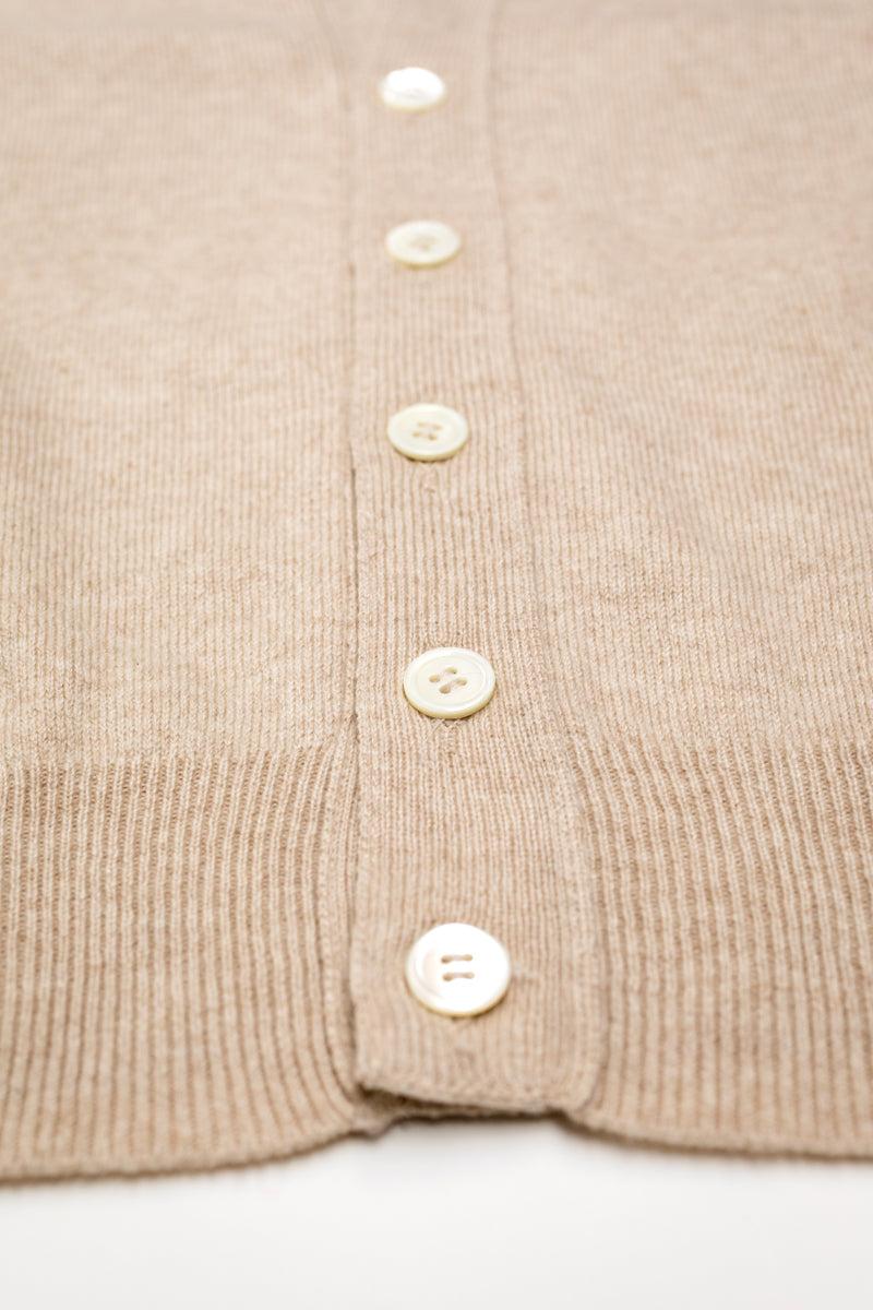 Beige Sleeveless Cardigan - The Fleece Milano - mother of pearl buttons