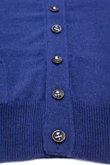 Royal Blue Cashmere Sleeveless Cardigan - The Fleece Milano- horn buttons