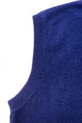 Royal Blue Cashmere Sleeveless Cardigan - The Fleece Milano - details