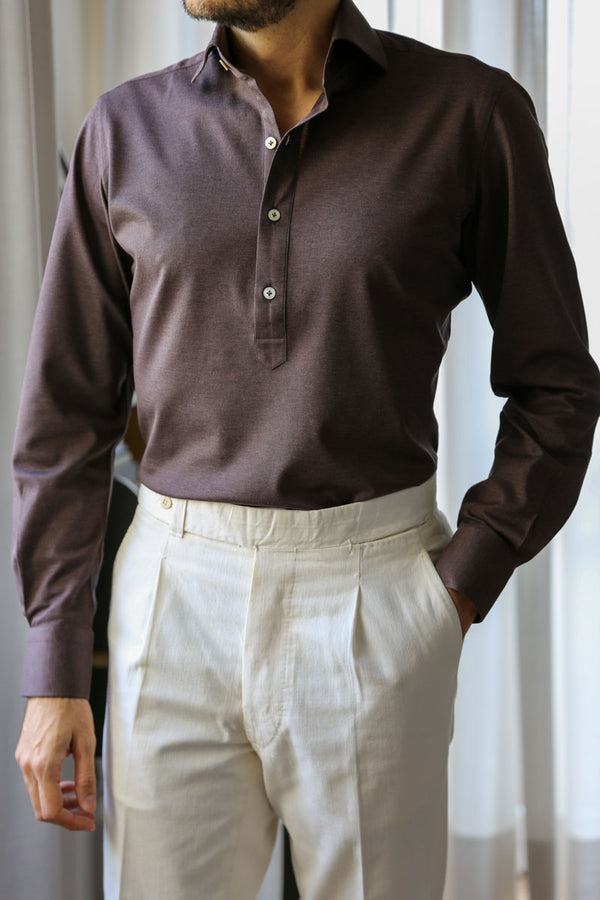 men's brown long sleeve cotton polo shirt the fleece milano detail