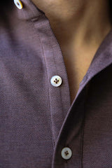 hand-stitched mother of pearl buttons brown long sleeve polo shirt the fleece milano