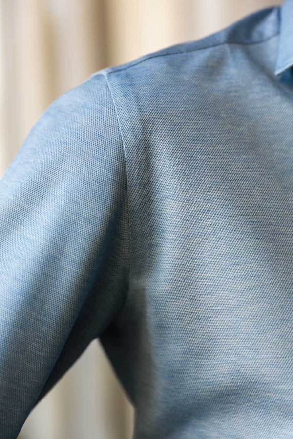 hand-stitched armhole long sleeve polo shirt the fleece milano light blue