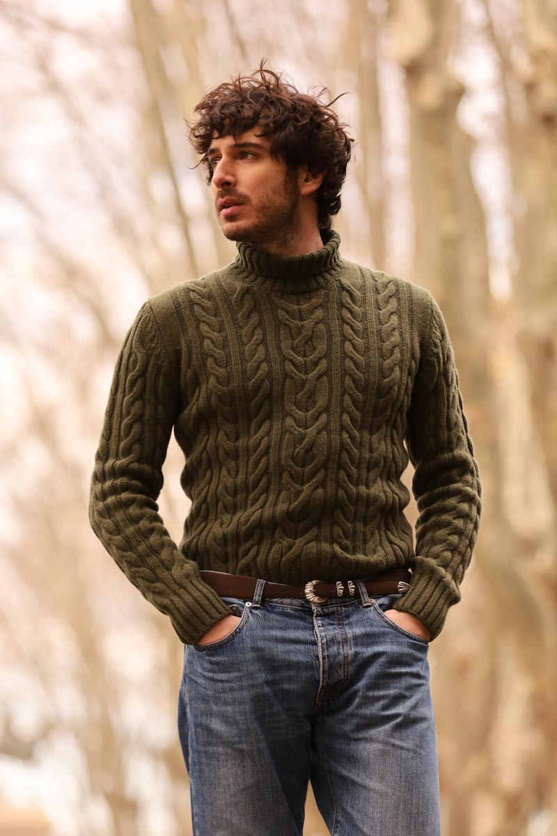 the fleece milano turtleneck sweater green sustainable pierpaolo spollon